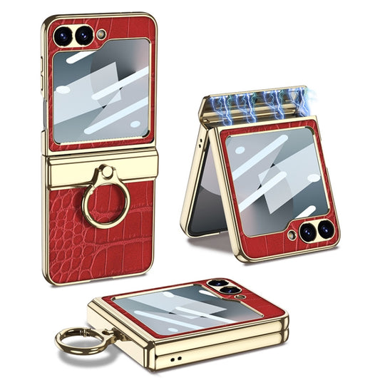 For Samsung Galaxy Z Flip6 / Flip7 FE GKK Integrated Electroplated Crocodile Texture Leather Phone Case with Ring(Red) - Galaxy Z Flip6 5G Cases by GKK | Online Shopping UK | buy2fix
