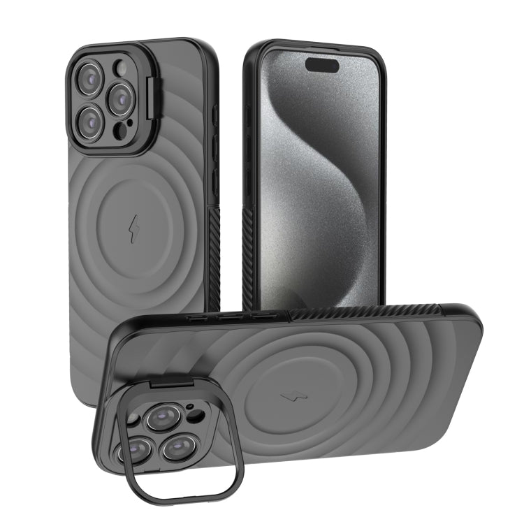 For iPhone 15 Pro Max Lens Frame Bracket Corrugated MagSafe Phone Case(Black) by buy2fix