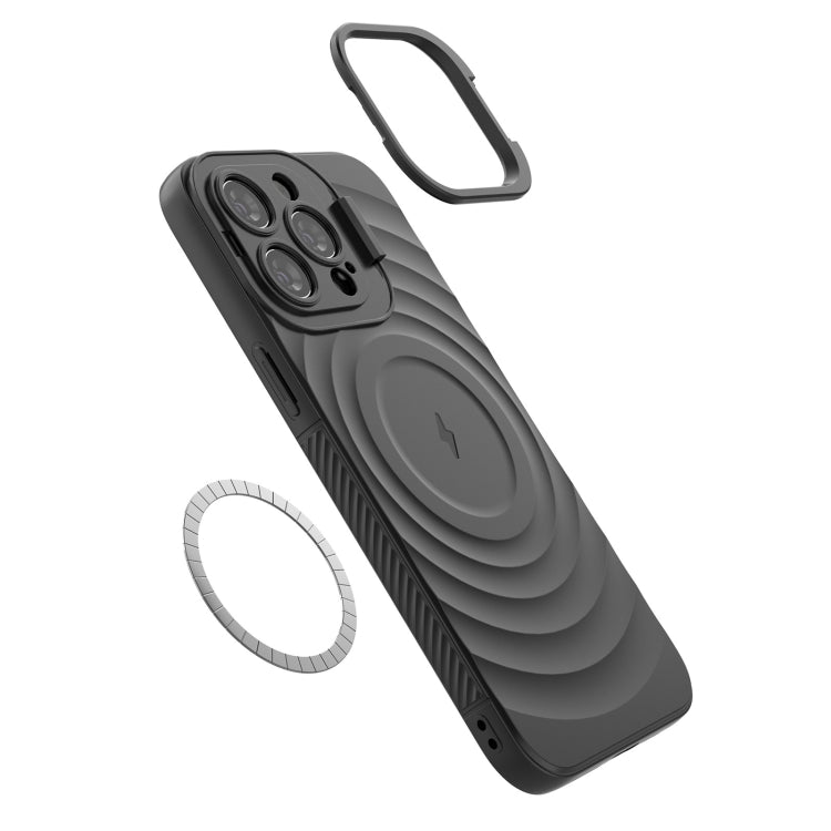 For iPhone 15 Pro Max Lens Frame Bracket Corrugated MagSafe Phone Case(Black) by buy2fix