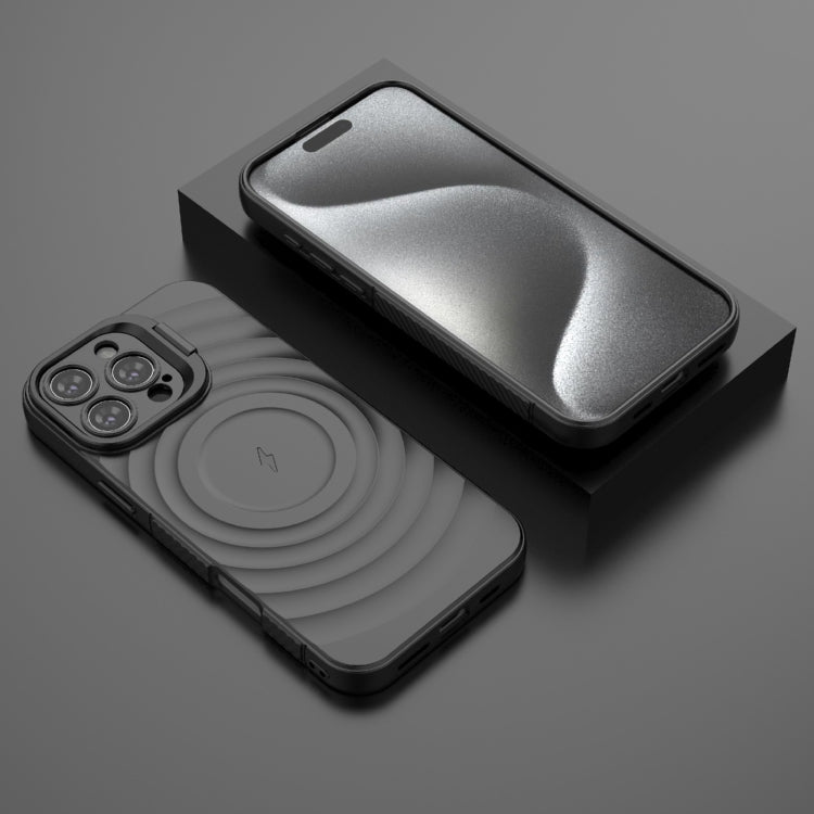 For iPhone 16 Pro Max Lens Frame Bracket Corrugated MagSafe Phone Case(Black) by buy2fix