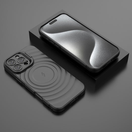 For iPhone 16 Pro Max Lens Frame Bracket Corrugated MagSafe Phone Case(Black) by buy2fix