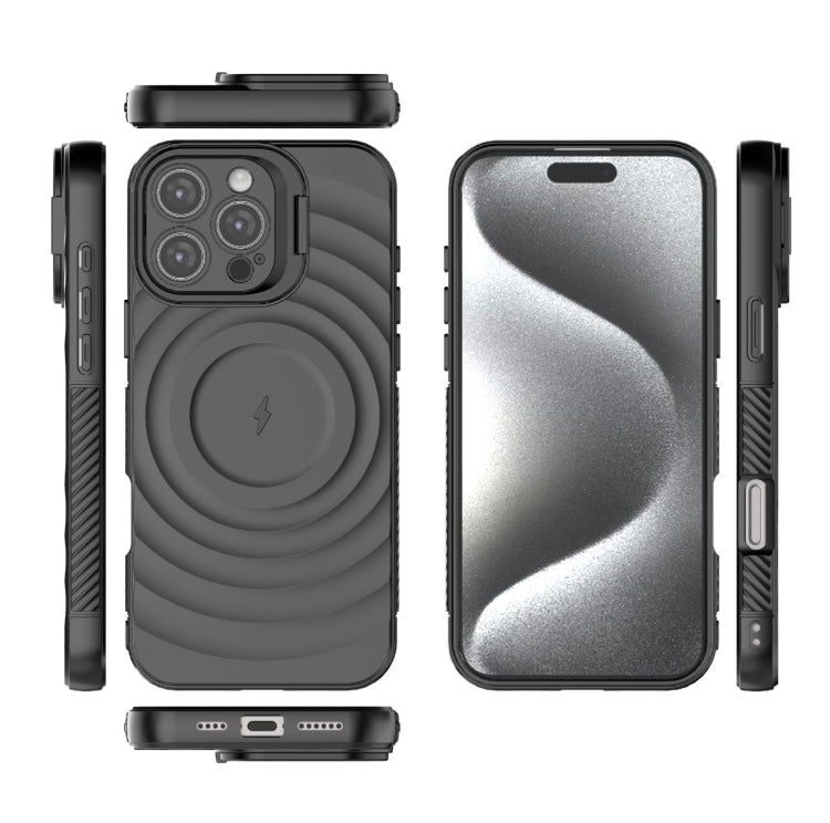 For iPhone 16 Pro Max Lens Frame Bracket Corrugated MagSafe Phone Case(Black) by buy2fix