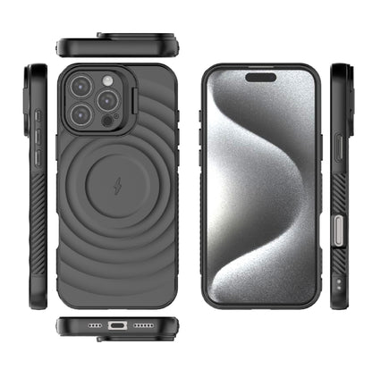For iPhone 16 Pro Max Lens Frame Bracket Corrugated MagSafe Phone Case(Black) by buy2fix