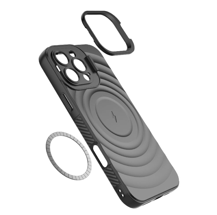 For iPhone 16 Pro Max Lens Frame Bracket Corrugated MagSafe Phone Case(Black) by buy2fix