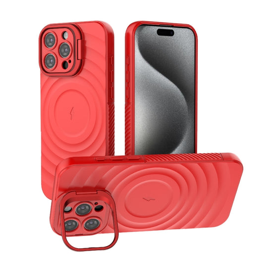 For iPhone 16 Pro Max Lens Frame Bracket Corrugated MagSafe Phone Case(Red) by buy2fix