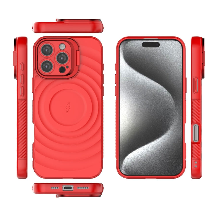 For iPhone 16 Pro Max Lens Frame Bracket Corrugated MagSafe Phone Case(Red) by buy2fix