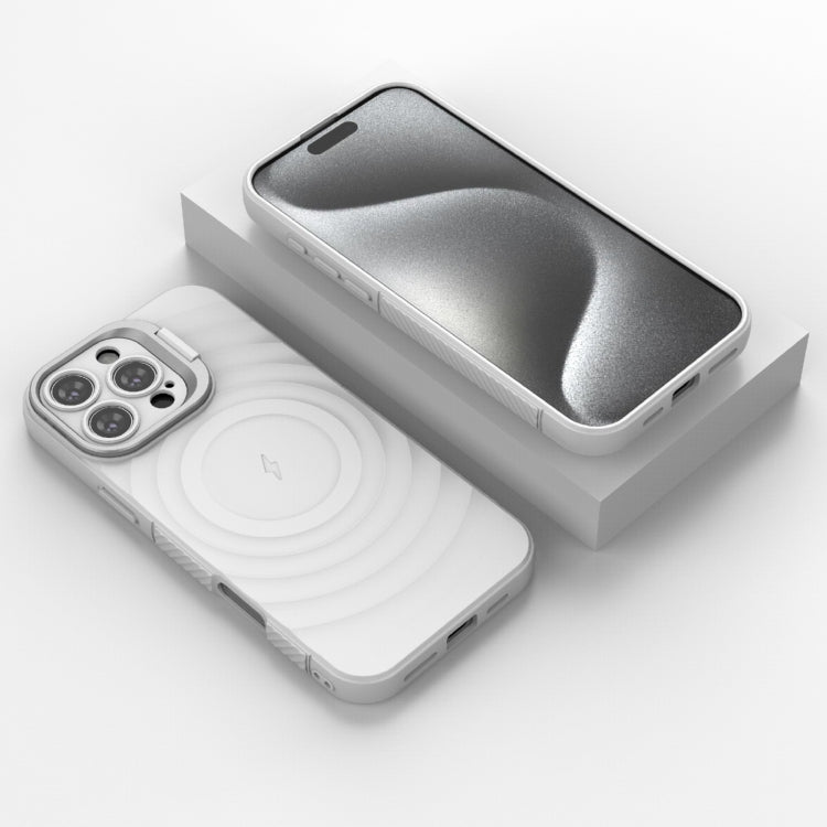 For iPhone 16 Pro Max Lens Frame Bracket Corrugated MagSafe Phone Case(White) by buy2fix