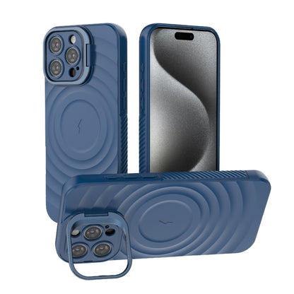 For iPhone 16 Pro Max Lens Frame Bracket Corrugated MagSafe Phone Case(Dark Blue) by buy2fix