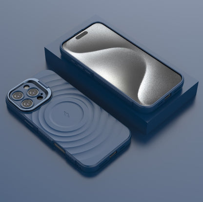 For iPhone 16 Pro Max Lens Frame Bracket Corrugated MagSafe Phone Case(Dark Blue) by buy2fix