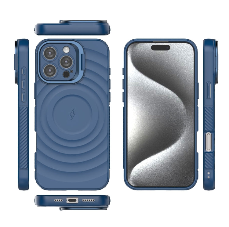 For iPhone 16 Pro Max Lens Frame Bracket Corrugated MagSafe Phone Case(Dark Blue) by buy2fix