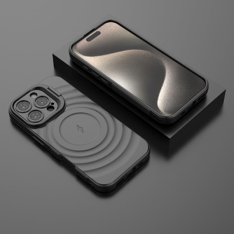 For iPhone 16 Pro Lens Frame Bracket Corrugated MagSafe Phone Case(Black) by buy2fix