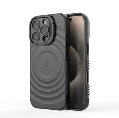 For iPhone 16 Pro Lens Frame Bracket Corrugated MagSafe Phone Case(Black) by buy2fix
