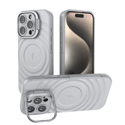 For iPhone 16 Pro Lens Frame Bracket Corrugated MagSafe Phone Case(Grey) by buy2fix