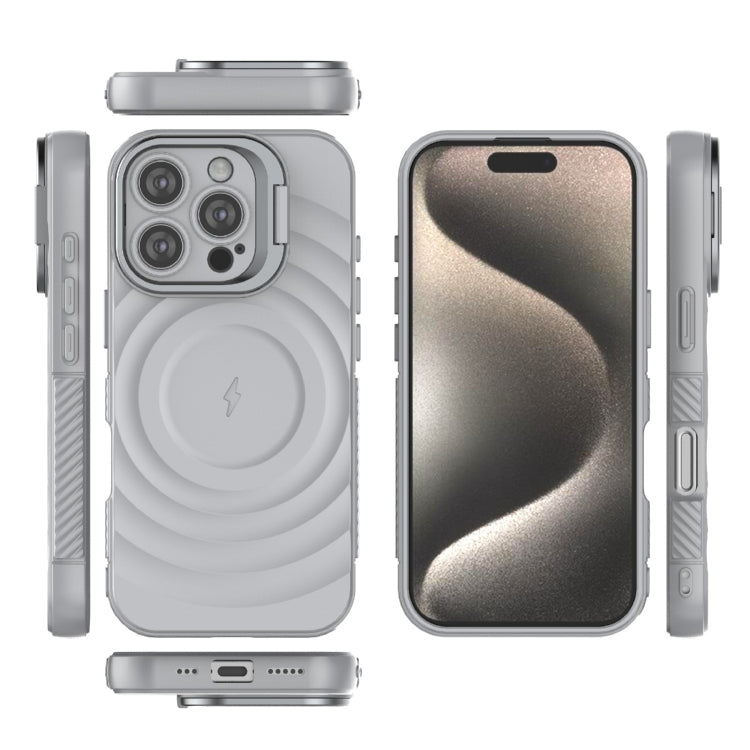For iPhone 16 Pro Lens Frame Bracket Corrugated MagSafe Phone Case(Grey) by buy2fix