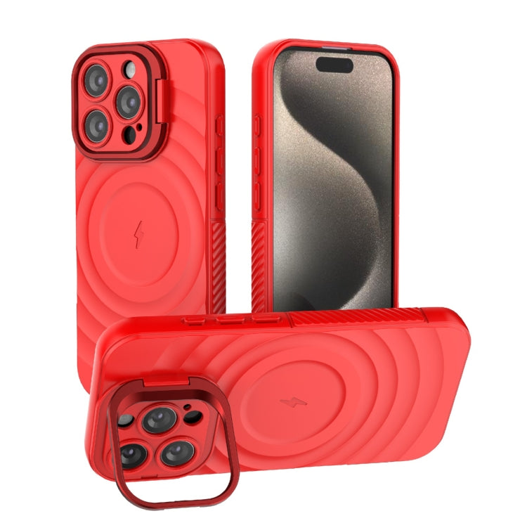 For iPhone 16 Pro Lens Frame Bracket Corrugated MagSafe Phone Case(Red) by buy2fix
