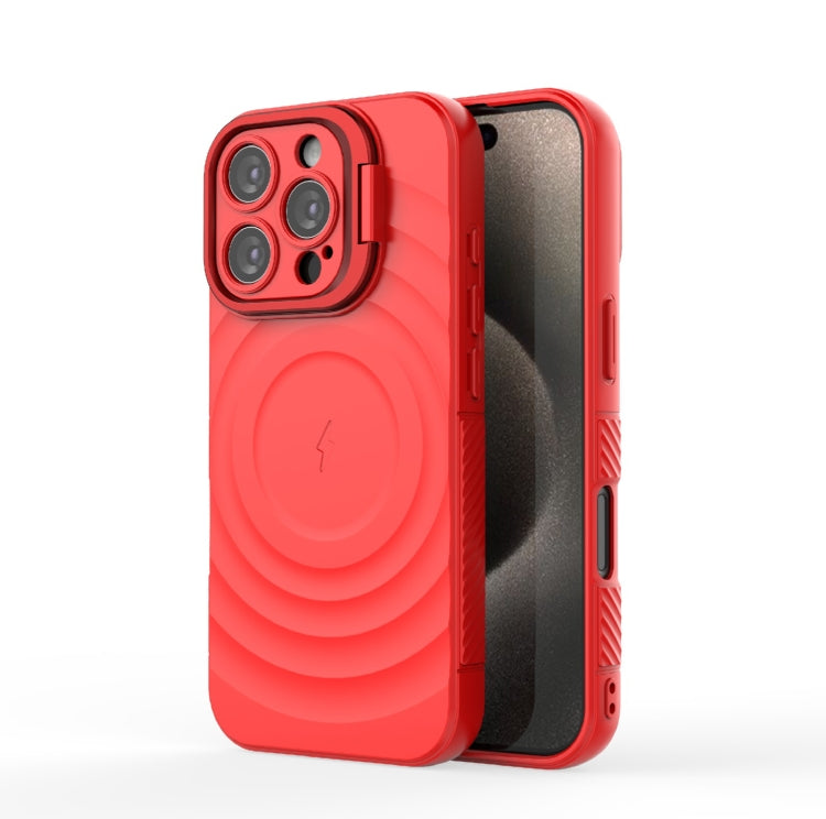 For iPhone 16 Pro Lens Frame Bracket Corrugated MagSafe Phone Case(Red) by buy2fix