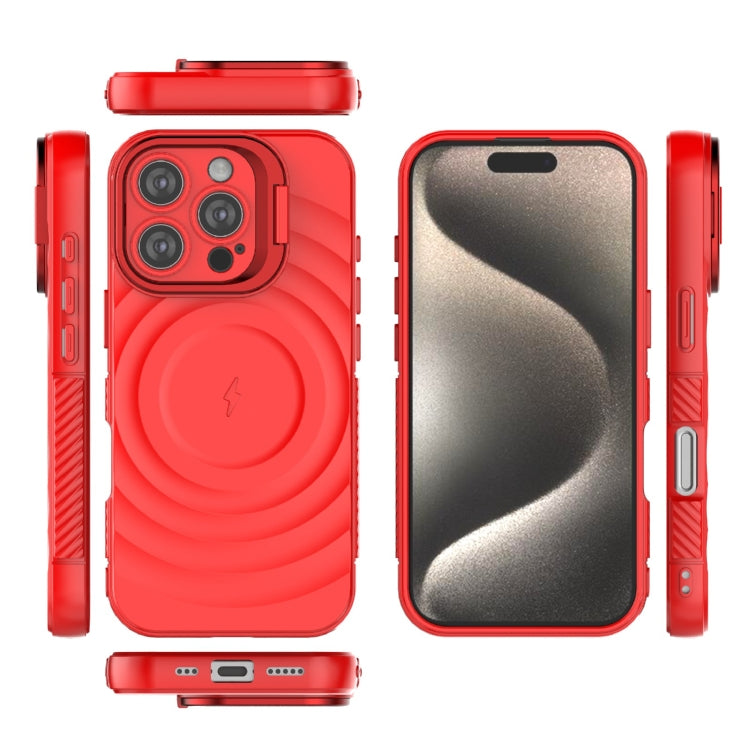 For iPhone 16 Pro Lens Frame Bracket Corrugated MagSafe Phone Case(Red) by buy2fix