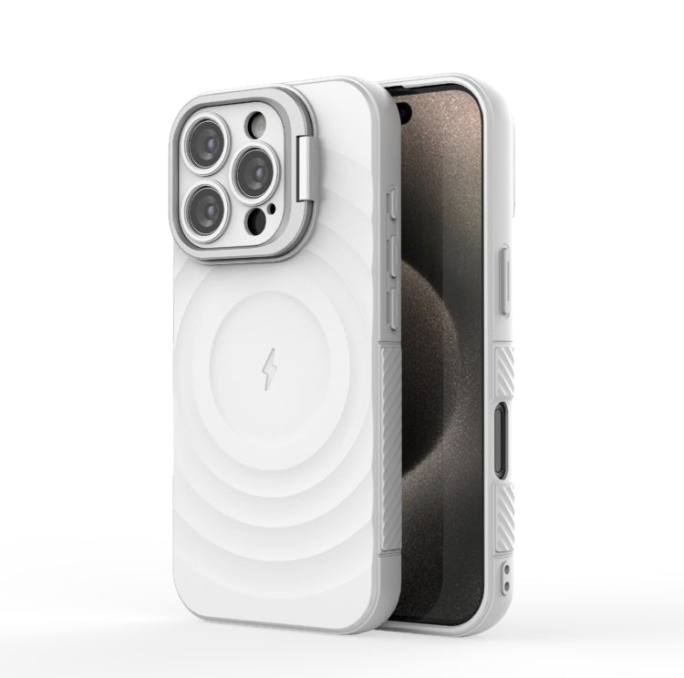 For iPhone 16 Pro Lens Frame Bracket Corrugated MagSafe Phone Case(White) by buy2fix