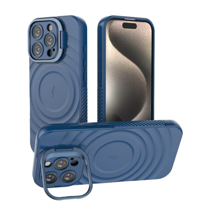 For iPhone 16 Pro Lens Frame Bracket Corrugated MagSafe Phone Case(Dark Blue) by buy2fix