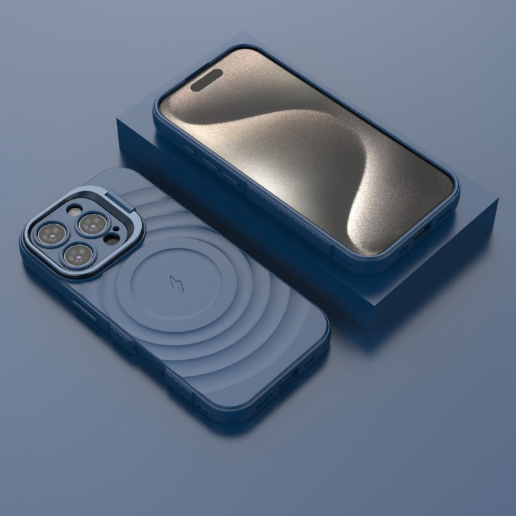 For iPhone 16 Pro Lens Frame Bracket Corrugated MagSafe Phone Case(Dark Blue) by buy2fix