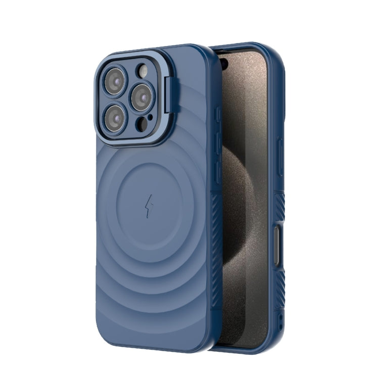 For iPhone 16 Pro Lens Frame Bracket Corrugated MagSafe Phone Case(Dark Blue) by buy2fix