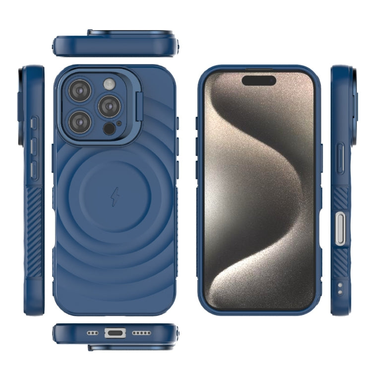 For iPhone 16 Pro Lens Frame Bracket Corrugated MagSafe Phone Case(Dark Blue) by buy2fix