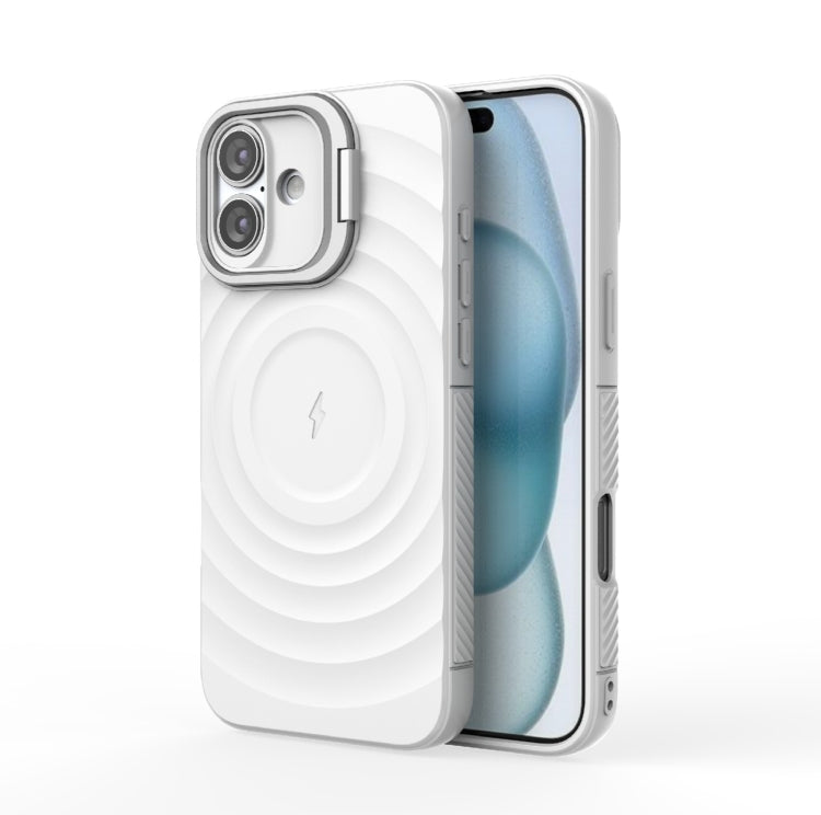 For iPhone 16 Plus Lens Frame Bracket Corrugated MagSafe Phone Case(White) - iPhone 16 Plus Cases by buy2fix | Online Shopping UK | buy2fix
