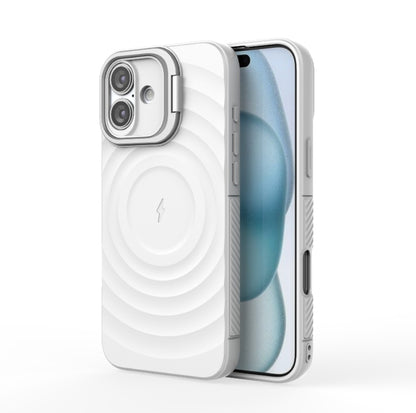 For iPhone 16 Plus Lens Frame Bracket Corrugated MagSafe Phone Case(White) - iPhone 16 Plus Cases by buy2fix | Online Shopping UK | buy2fix