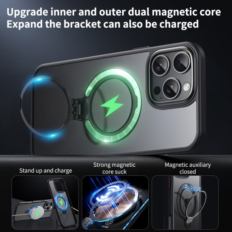 For iPhone 16 Pro Max Double Ring MagSafe Magnetic Holder Phone Case(Matte Black) by buy2fix