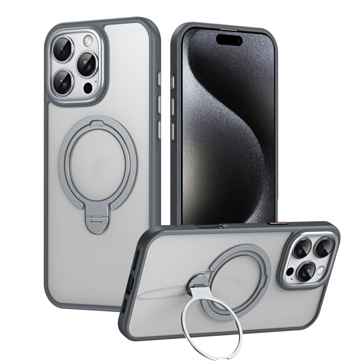 For iPhone 16 Pro Max Double Ring MagSafe Magnetic Holder Phone Case(Matte Grey) by buy2fix
