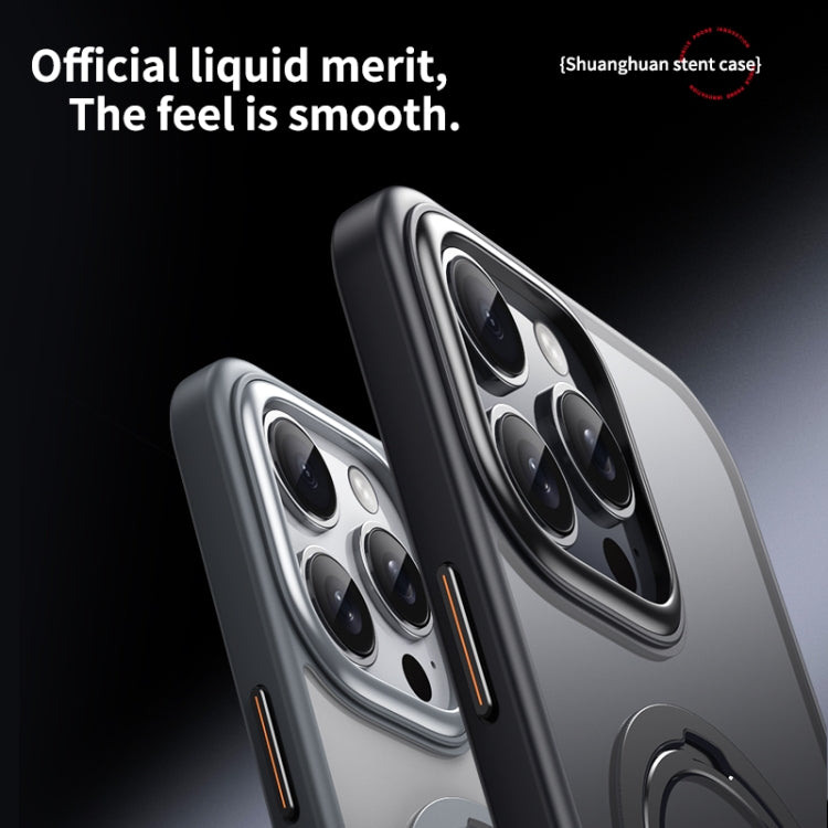 For iPhone 16 Pro Max Double Ring MagSafe Magnetic Holder Phone Case(Matte Grey) by buy2fix