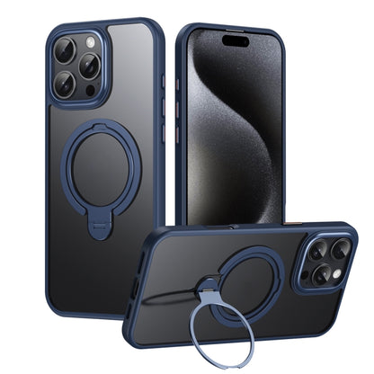 For iPhone 16 Pro Max Double Ring MagSafe Magnetic Holder Phone Case(Matte Blue) by buy2fix