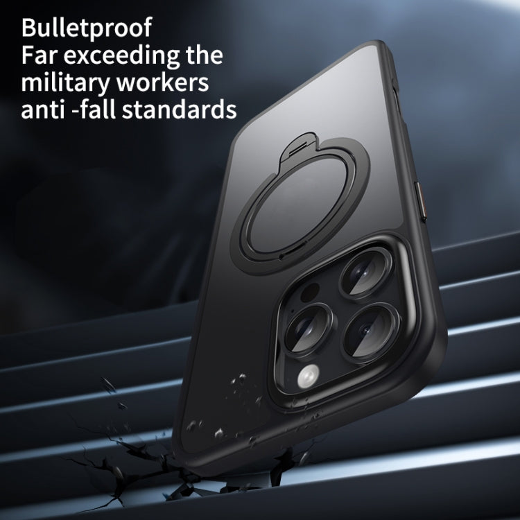 For iPhone 16 Pro Max Double Ring MagSafe Magnetic Holder Phone Case(Matte Blue) by buy2fix