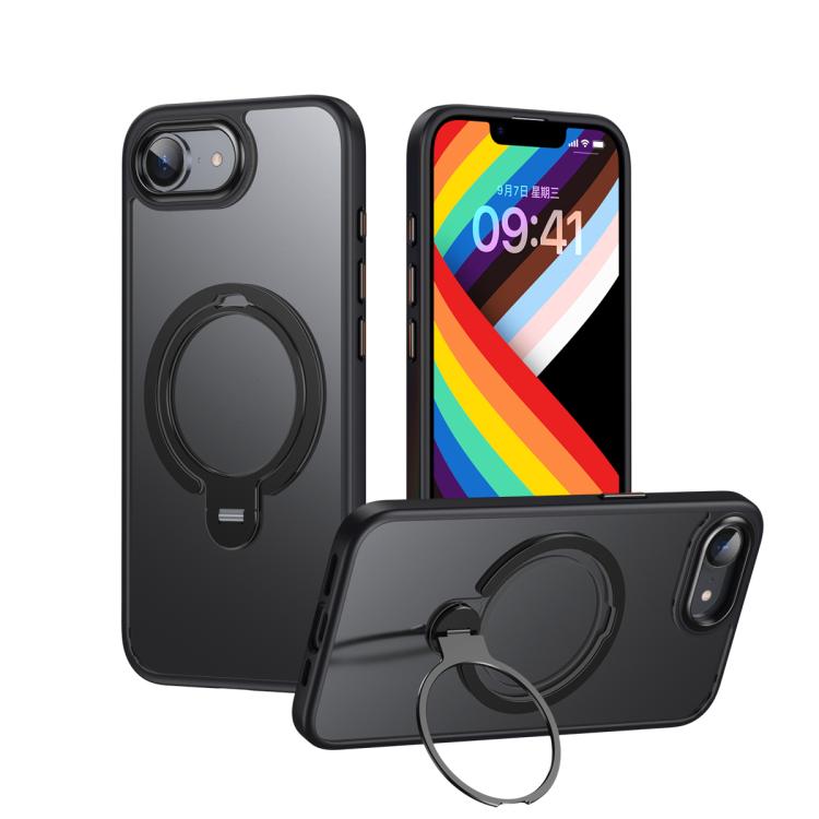 For iPhone 16e Double Ring MagSafe Magnetic Holder Phone Case(Matte Black) - iPhone 16e Cases by buy2fix | Online Shopping UK | buy2fix