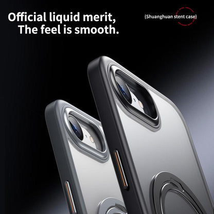 For iPhone 16e Double Ring MagSafe Magnetic Holder Phone Case(Matte Black) - iPhone 16e Cases by buy2fix | Online Shopping UK | buy2fix