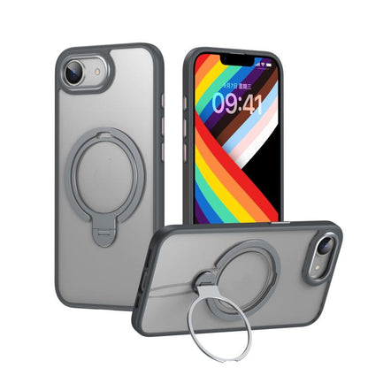 For iPhone 16e Double Ring MagSafe Magnetic Holder Phone Case(Matte Grey) - iPhone 16e Cases by buy2fix | Online Shopping UK | buy2fix
