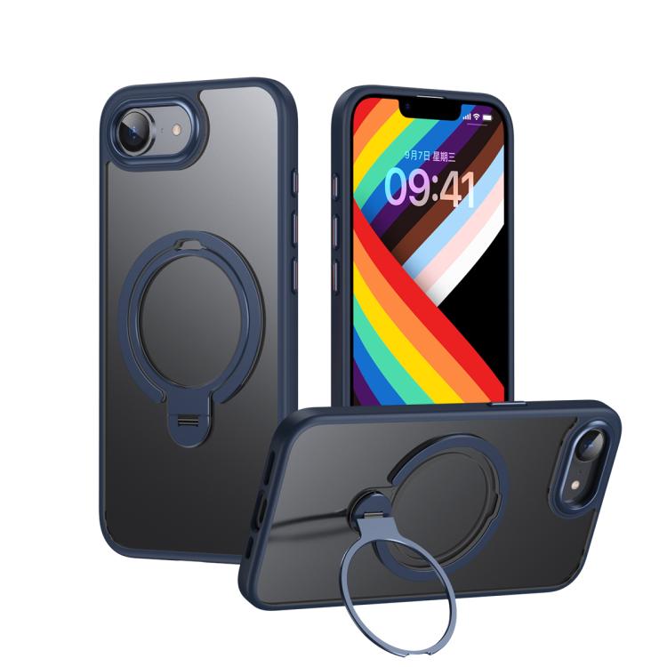 For iPhone 16e Double Ring MagSafe Magnetic Holder Phone Case(Matte Blue) - iPhone 16e Cases by buy2fix | Online Shopping UK | buy2fix