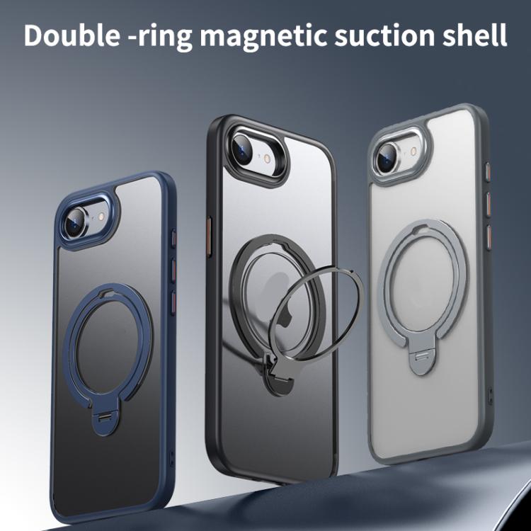 For iPhone 16e Double Ring MagSafe Magnetic Holder Phone Case(Matte Blue) - iPhone 16e Cases by buy2fix | Online Shopping UK | buy2fix