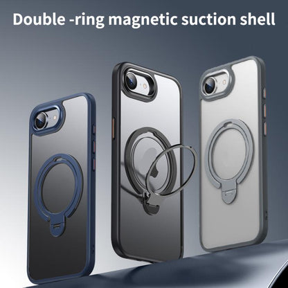 For iPhone 16e Double Ring MagSafe Magnetic Holder Phone Case(Matte Blue) - iPhone 16e Cases by buy2fix | Online Shopping UK | buy2fix