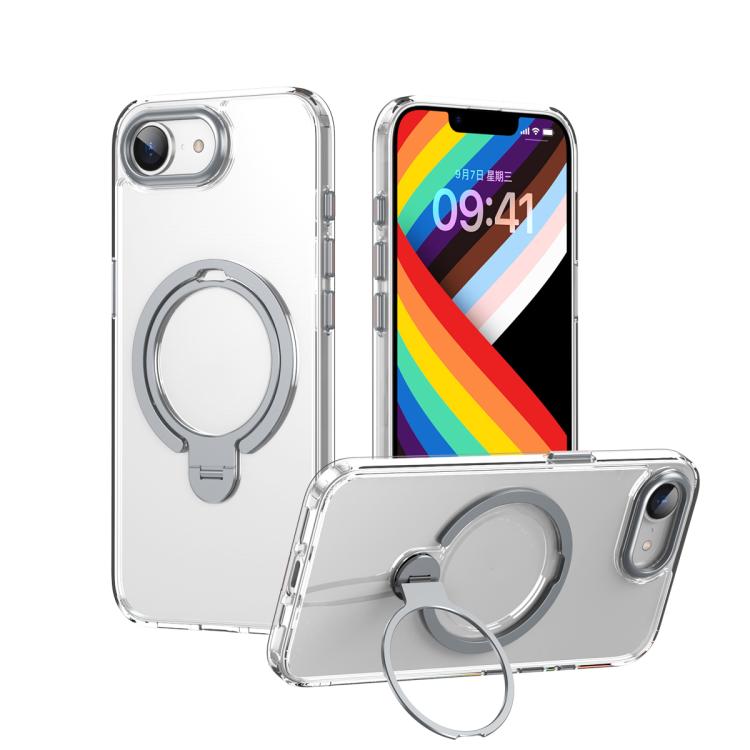 For iPhone 16e Double Ring MagSafe Magnetic Holder Phone Case(Transparent) - iPhone 16e Cases by buy2fix | Online Shopping UK | buy2fix