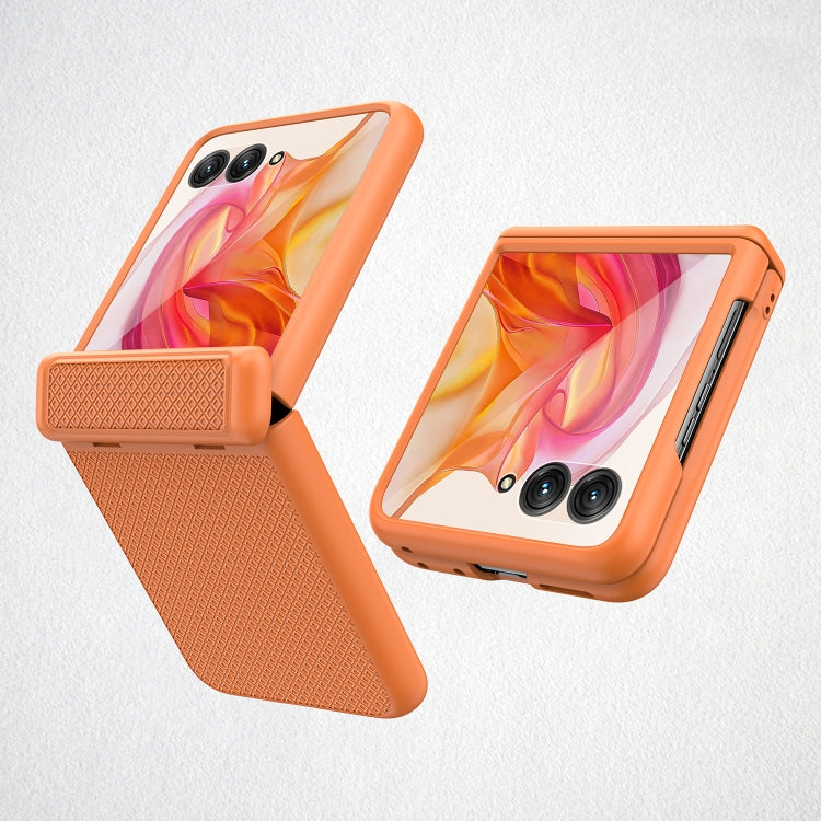 For Motorola Razr 50 Ultra Integrated Fold Hinge Grid Texture Phone Case(Orange) by buy2fix