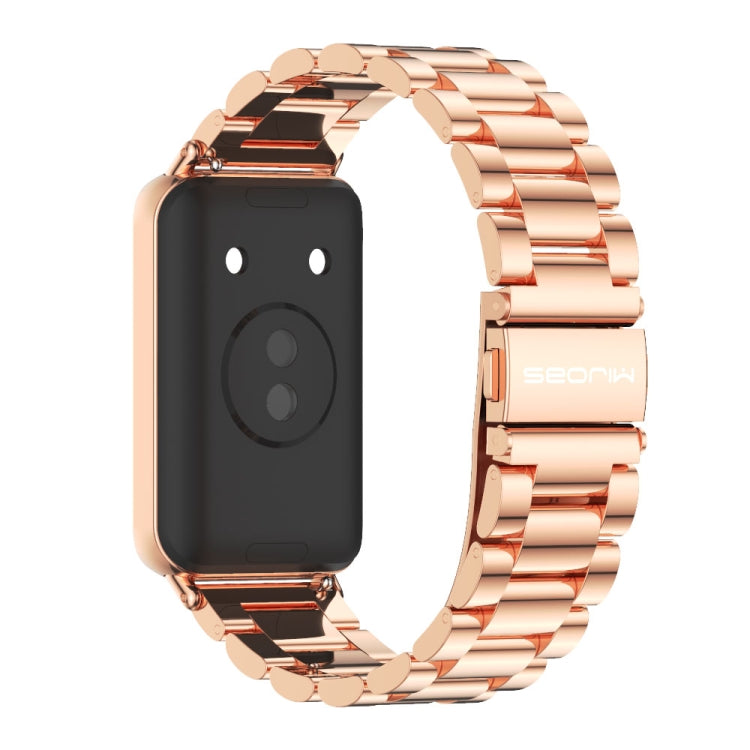 For Honor Band 10 / 9 MIJOBS Three-Beads Stainless Steel Watch Band(Rose Gold) - Watch Bands by MIJOBS | Online Shopping UK | buy2fix