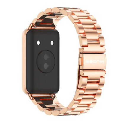 For Honor Band 10 / 9 MIJOBS Three-Beads Stainless Steel Watch Band(Rose Gold) - Watch Bands by MIJOBS | Online Shopping UK | buy2fix