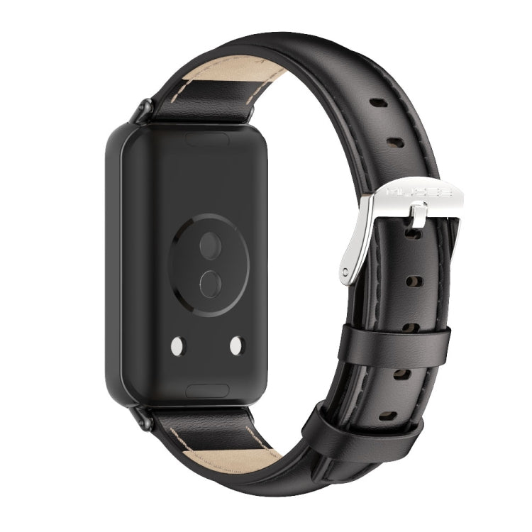 For Honor Band 10 / 9 MIJOBS Cowhide Leather Watch Band(Black) - Watch Bands by MIJOBS | Online Shopping UK | buy2fix
