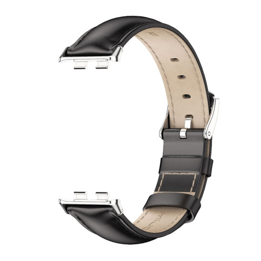 For Honor Band 10 / 9 MIJOBS Cowhide Leather Watch Band(Black Silver) - Watch Bands by MIJOBS | Online Shopping UK | buy2fix