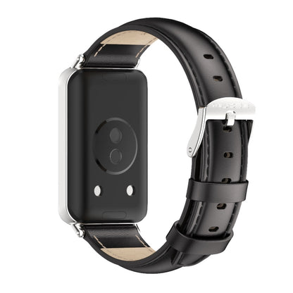 For Honor Band 10 / 9 MIJOBS Cowhide Leather Watch Band(Black Silver) - Watch Bands by MIJOBS | Online Shopping UK | buy2fix