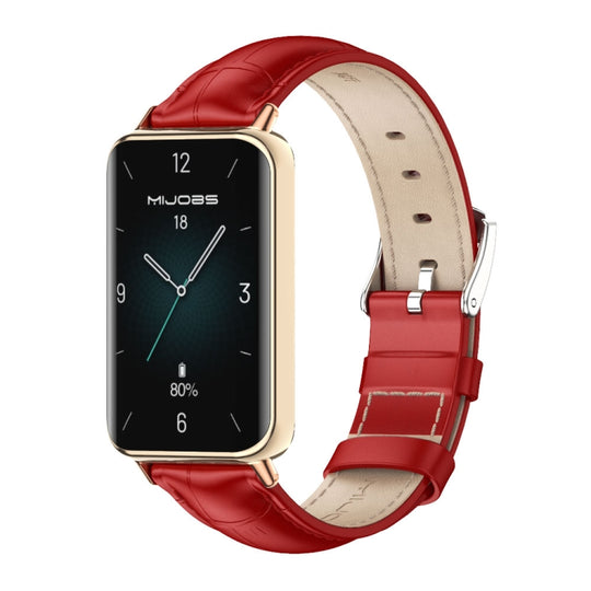 For Honor Band 10 / 9 MIJOBS Cowhide Leather Watch Band(Bamboo Red Rose Gold)