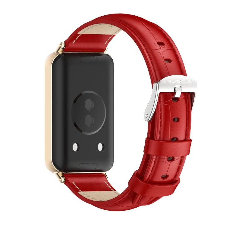 For Honor Band 10 / 9 MIJOBS Cowhide Leather Watch Band(Bamboo Red Light Gold) - Watch Bands by MIJOBS | Online Shopping UK | buy2fix