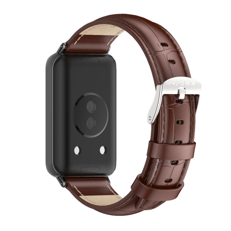 For Honor Band 10 / 9 MIJOBS Cowhide Leather Watch Band(Bamboo Coffee Black) - Watch Bands by MIJOBS | Online Shopping UK | buy2fix