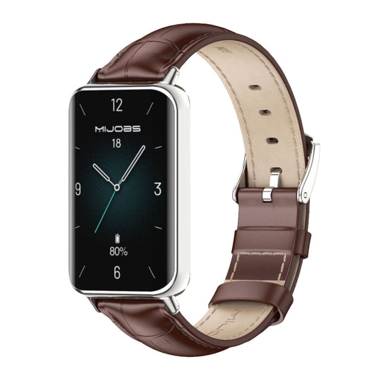 For Honor Band 10 / 9 MIJOBS Cowhide Leather Watch Band(Bamboo Coffee Silver)